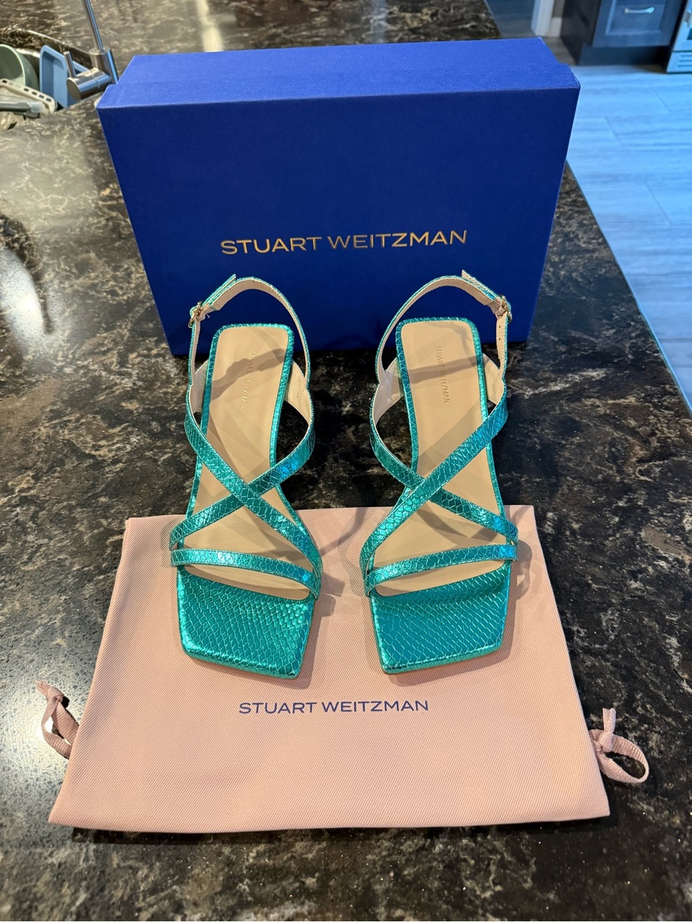 NIB Stuart Weitzman Oasis 50 Slingback Kitten Heel Size 8 Green